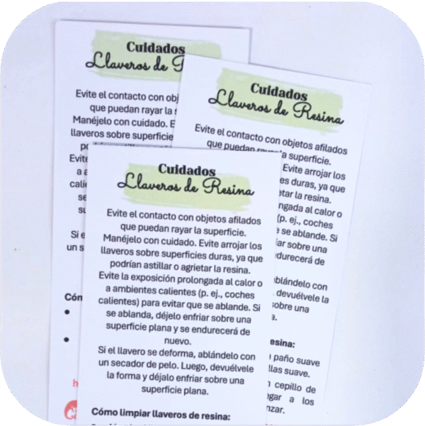 Tarjetas de información, cuidados, otros