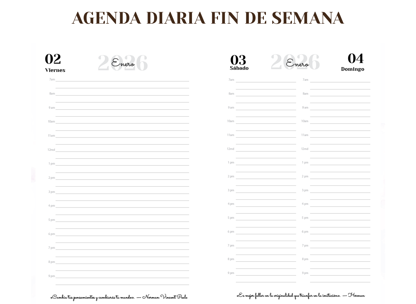 Agenda Fechada Diaria con Fin de Semana Juntos